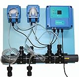 PH y CLORO dosificador para una piscina equilibrada con inhibición de algas, analizador y regulador automatizade, Le ahorra tiempo y dinero y evita el agua verde antialgas