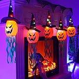 Guuyon Sombreros de bruja de calabaza de Halloween con decoraciones para colgar al aire libre Cadena de luces de Halloween iluminadas para interior Jardín al aire libre Patio Porche Árbol