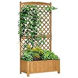Outsunny Arriate de Jardín con Enrejado Jardinera con Celosía Macetero con Soporte para Trepadora Cultivos Plantas Flores para Patio Terraza Balcón 90x45x180 cm Natural