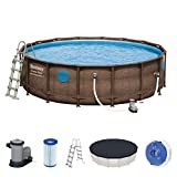 Bestway Power Steel Swim Vista - Piscina redonda con marco de acero (488 x 122 cm, ratán sintético)