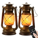 Marlrin Linterna Vintage Exteriores, 2 Piezas Farolillos Exterior LED Pilas con Remoto 4 Modos Recargable Retro Linternas con Efecto Llama Impermeable Portátil Luces de Camping para Jardín Decoración