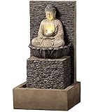 Dehner Fuente de jardín Buda con iluminación LED, Aprox. 64 x 35 x 32 cm, polirresina, marrón