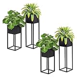 ML-Design Juego De 4 Soportes De Metal Para Flores Negro 21 x 50/70 x 21 cm Soportes Modernos Para Macetas Con Jardinera Soportes Para Plantas Resistentes A La Intemperie Y Robustos Modernos Creativos