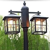 Farola Negra 2 Llamas E27 Exterior Aluminio Y Cristal Pantalla Mástil Luminaria 225 Cm De Alto Impermeable IP44 Césped Claro Jardín Villa País Lámpara De Pie Forma Iluminación
