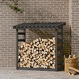 Tidyard Leñero Exterior Soporte para Leña Armario Leñero Caseta para Leña Cobertizo de Jardín para Leña de Madera Caseta Leñero de Madera Maciza de Pino Gris 108x64,5x110 cm