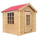 TIMBELA M570r-1 Casa de Madera para niños Exterior - Casita de Campo para niños - 111 x 113 x A121 cm Casa de Juguete de Exteriores - Casa Jardin niños Madera (Tetto-Colore Rosso)