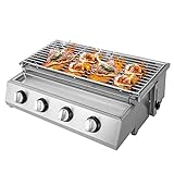 Barbacoa de gas de 4 focos, de acero inoxidable, para exteriores, balcón, camping