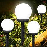 CINY Luz Solar Para Jardín Luces Solares Para Camino, Bola Redonda LED, Iluminación Para Exteriores, Luz De Estaca Lámpara Para Jardín, Valla De Flores, Césped, Patio (Blanco Frío, Paquete de 4)