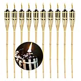 Lospitch Juego de 10 antorchas de jardín de bambú, 90 cm de altura, color natural