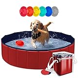 AYITOO Piscina para Perros, Bañera para Perros, Antideslizante Piscina para Mascotas Perros, Plegable Bañera Mascotas para Piscina, PVC Natación Piscina para Perros 120 cm x 30 cm Rojo
