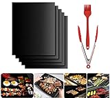 Estera de Barbacoa 5 Piezas 40*33 BBQ Grill Mat Antiadherente Barbecue Baking Mats Esterilla Horno Teflon Reutilizable Laminas de Parrilla para carbón parrilla de gas o eléctrica(Negro)