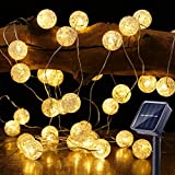 Guirnalda Luces Exterior Solares, BrizLabs 7M 50 LED Cadena de Luces Bolas Decorativas Impermeable 8 Modos Iluminación para Interiores Exteriores Jardín Navidad Terraza Patio Fiestas, Blanco Calido