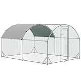 PawHut Gallinero para Exterior Grande 2,8x3,8x1,97 m Jaula para 6-12 Gallinas de Acero Galvanizado con Techo de Tela Oxford Corral y Cerradura para Conejos Aves Plata