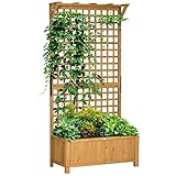 Outsunny Jardinera con Enrejado de Madera Macetero de Jardín con Soporte para Trepadora Cultivo de Plantas Flores Jardinera con Celosía para Patio Terraza 90x45x183 cm Natural