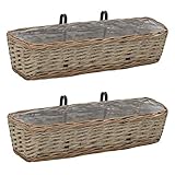 UnfadeMemory 2uds Jardineras de Balcón,Maceta de Colgante,Jardineras Exterior para Jardín Terraza o Balcón,con Forro PE,Mimbre (60x18 x13cm)