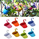 Yomiro Macetas Colgantes, Jardineras Exterior Maceta de Metal, con Engánchate Huerto Vertical Macetero, Colgante Maceteros Exterior para Balcón Jardín Decoración (8 Macetas Colgantes de 8 Colores)