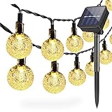 Lámparas solares de cadena Exterior Jardín, 6,5 m 30 LED Impermeable Luces de Hadas Globo Bola de Cristal Decoración Festival Vistoso Luz para Partido Boda Patio Navidad Decoración (Blanco Cálido)