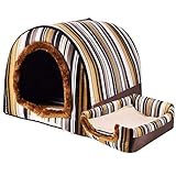 LTJXL Tienda para Mascotas Nido para Grandes Perro Cueva Cama Casa Interior Perrera para Perros Deluxe Camas Perro Plegable Casetas Lavable,Stripes,105x80x72cm