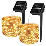Yizhet Guirnaldas Luces Exterior Solar, 2 Piezas 10M 100 LED Cadena de Luces Solares 8 Modos Luces Alambre Solar Impermeable Guirnaldas Luminosas Solar para Jardines, Bodas, Navidad (Blanco Cálido)