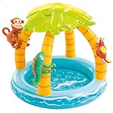 Intex 58417 Piscina Hinchable Infantil, para Bebés, Isla Tropical, para Niños de 1 a 3 Años, Capacidad de 45 litros, Suelo Hinchable, 102 cm de Diámetro y 86 cm de Alto, Incluye Parche de Reparación
