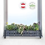 Set básico Masu, sujeta macetas ventana alféizar ventana exterior, carril telescópico 78-140cm, sin taladar, soporte anticaida de jardineras y macetas, soporte para maceteros (antracita, moderno)