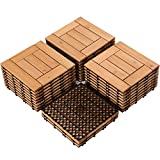 Yaheetech 27 Piezas Baldosas de Madera de Abeto 30,8 x 30,8 x 2,2cm (2.6m²) Suelo de Madera con Base de PP para Patio Interiores Exteriores Terraza de Jardín Junto a la Piscina Madera Natural