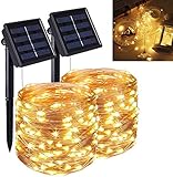 Guirnaldas Luces Exterior Solar, Luces Led Solares para Exteriores, 2 Pieces 14M 120 LED Guirnaldas Luces, 8 Modos, Impermeable, Luz Decoración para Fiestas, Bodas, Patio, Jardines, Festivales
