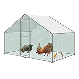 LZQ Gallinero Exterior Grande Jaula Gallinas Conejos Aves Conejera Metálica Acero Galvanizado Corral Cubierto Metal Tejado con Cerradura Paredes Malla 3x2x2m