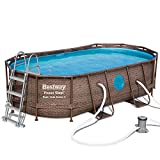 BESTWAY 56714 - Piscina Desmontable Tubular Power Steel 427x250x100 cm Depuradora Cartucho 2.006 l/h Escalera y Cobertor Diseño Rattan