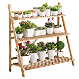 unho Escalera para Flores de Bambú Estantería Decorativa para Macetas Soporte para Plantas Exterior Interior Jardín con 3 Niveles 100 x 38 x 97cm