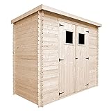 TIMBELA Casa de Almacenamiento jardín 142x239x200 cm/2.63 m2 - Caseta para Exterior jardín - Cobertizo de Madera pequeño - Techo, Ventanas M310