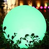 Lámpara Esfera Solar de Jardín, RGB Iluminación Exterior LED Diámetro 30cm, con 16 Colores Ajustables, IP68 Impermeable, Carga por Solar y USB, 1200 mAh Luz Solar para Césped, Piscina, Patio, Balcón