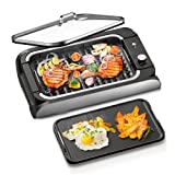 Parrilla Eléctrica sin humo, Barbacoa Eléctrica con Tapa, Superficie Grande Parrilla Lavable a Máquina, Parrillas Antiadherentes Extraíbles, Calentamiento Rápido Uniforme, Para jardín, balcón, viajes