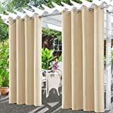 Tgkoddo Cortinas Terraza Exterior, Cortina para Exteriores Impermeable con Anillos, Cortinas Exterior Terraza Adecuada para Balcones, Pérgolas y Terrazas (132 * 215 cm, Beige)