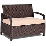 COSTWAY Sofá de Ratán Banco de Jardín Mueble Sillón 2 Plazas con Cojín Desmontable 108x84x64cm