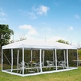 Outsunny Carpa 6x3m Plegable Gazebo para Jardín Cenador con 6 Cortinas Mosquitera y Cremallera Bolsa Transporte Montaje Fácil Acero Tela Oxford Blanco