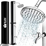 tillvex Ducha Solar de 40 litros con Cubierta Protectora | Ducha Solar de jardín Agua Caliente | Ducha de Piscina Camping | sin conexión eléctrica | con Grifo y Cabezal de Ducha de Lluvia