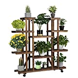 Yaheetech Estanteria Madera para Plantas Grande 124x33x120cm con Ruedas Desmontable Soporte para Flores Interior Estante Decorativa de Macetas