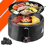 Bonplus BP | Grill Portátil con Bolsa de Transporte | Barbacoa de Carbón Sin Humo | Parrilla de Mesa | Ventilador de batería | Fácil de Limpiar | Cocción Uniforme | Antiadherente
