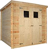 TIMBELA Casa de Almacenamiento jardín con Suelo TRATADO 204x204x200 cm/3.53 m2 - Caseta para Exterior jardín - Cobertizo de Madera pequeño - Techo, Ventanas M309+M309G