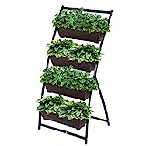 KHOMO GEAR Jardinera Vertical con 4 Macetas Huerto Urbano para Flores y Plantas Jardín Terraza Balcón Interior Exterior - Marrón y Negro