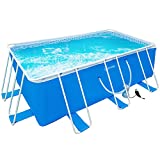 Outsunny Piscina Desmontable Tubular 440x240x122 cm Piscina Rectangular de Exterior con Depuradora de Cartucho 4.000 L/H Mangueras Longitud 100 cm y Marco de Acero Azul