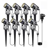 8 focos de jardín LED de luz de jardín, blanco cálido COB, iluminación de jardín LED con Pincho, lámpara de jardín para jardín exterior, árbol de césped, 12V 24W aluminio IP65 a prueba de agua