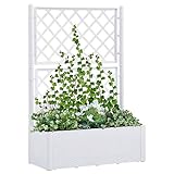 Festnight Jardinera con Celosia | Jardinera con Enrejado y Sistema de Riego Automático Blanco