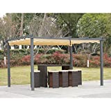 Angel Living [Actualizado] Pérgola de Aluminio con Techo Retráctil, Pabellón con Diseño Elegante, Cenador con Tela de Poliéster Resistente al Agua y a UV, Uso para el Exterior (3 x 4, Beige)