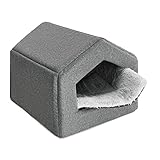 SuperKissen24. Cama Pequeños Medianos Grandes Perros y Gatos - Casetas Perros para Uso en Interiores - Cama Cueva Impermeable - Oeko-Tex Certificado - 50x64x45 cm - Lino Gris