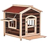 Casa De Madera para Perros, Cubierta Resistente A Los Rayos UV para Exteriores, Caseta para Perros, Condominio De Lujo, Casa Impermeable para Mascotas con Suelo Extraíble
