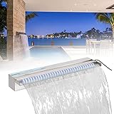PONDO Cascada de Piscina 24 Pulgadas con Luces LED de 7 Colores y Cascada de jardín con Control Remoto, Juego de Cascada de Acero Inoxidable 304, decoración de Estanque.