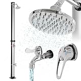 ML-Design Ducha Solar de Jardín Negro/Plata 20L 210cm Agua Caliente hasta 60°C sin Electricidad Conexión para Manguera Moderno Elegante Cabezal Ducha de Lluvia Ajustable y Grifo para Piscina Camping