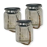 ISOTRONIC Juego de 3 lámparas/faroles/bombillas/farolillos solares LED para exteriores | Decoración para jardín, balcón, terraza, bodas, fiestas | Luces en tarro de conserva vintage marrón